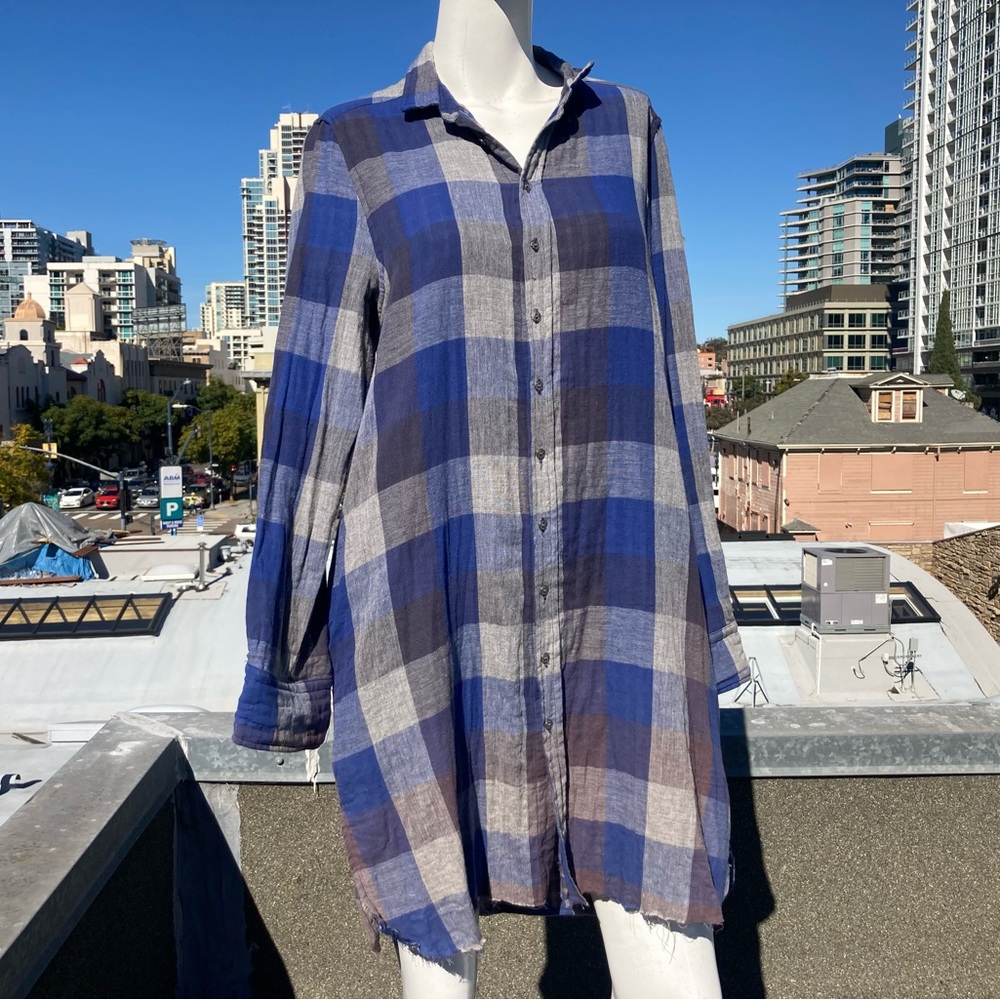 Plaid Distressed Shirt Dress Upcycled